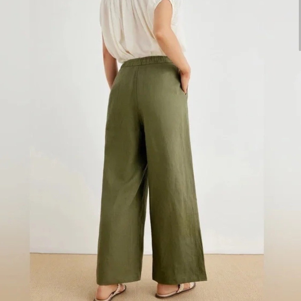 Grae Cove 100% Linen Thalia Button Fly Wide Leg‎ Palazzo Pants XL Green NWT - Picture 4 of 11